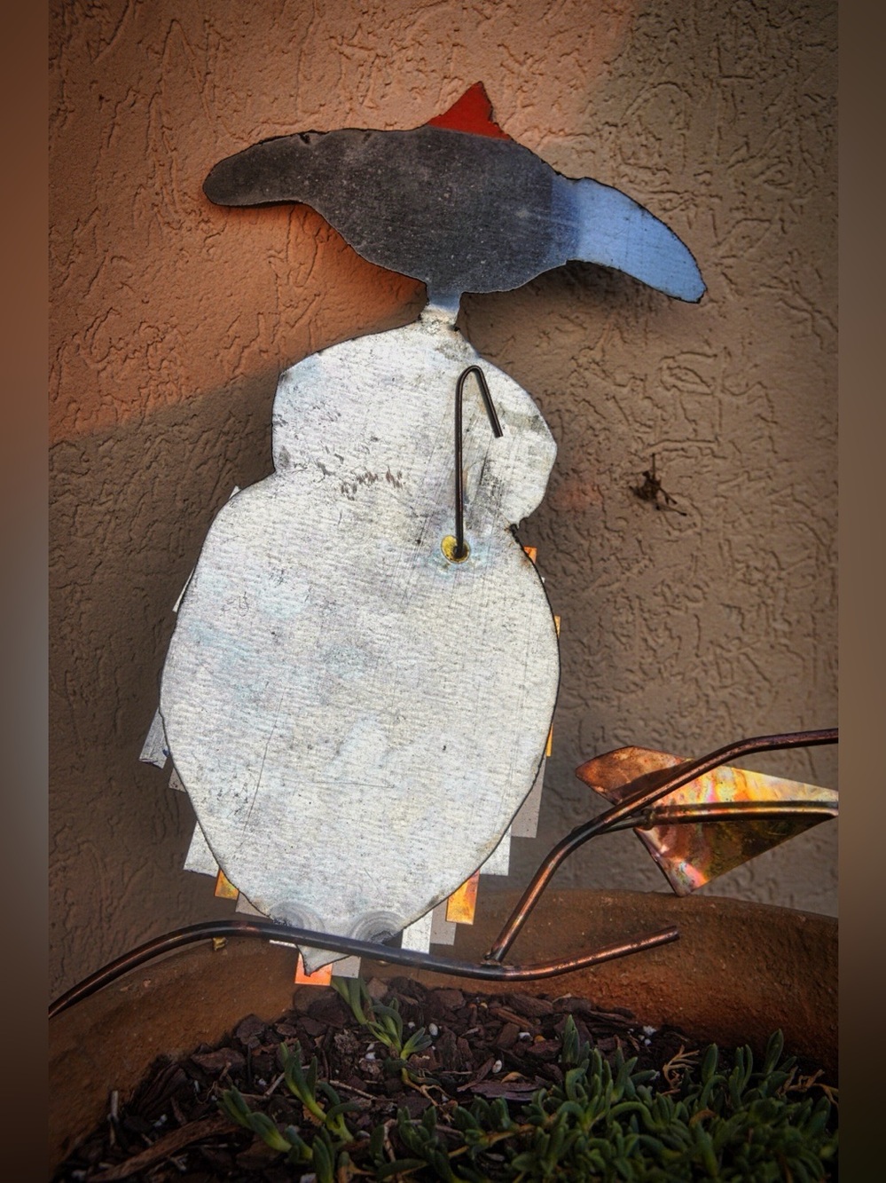 Metal Owl Garden Art – For Parts / As Is – Colorful Scrap Metal Bird Sculpture - Picture 4 of 6